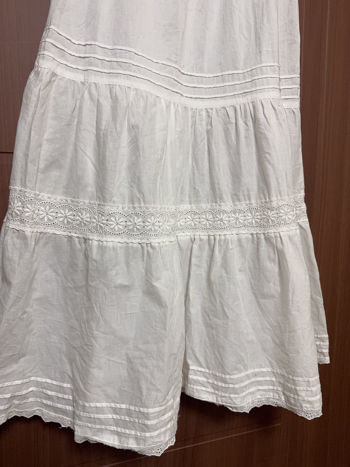 모리걸 하구미 아오이유우 빈티지 화이트 레이스 펀칭 롱 스커트 블라우스 상품이미지8