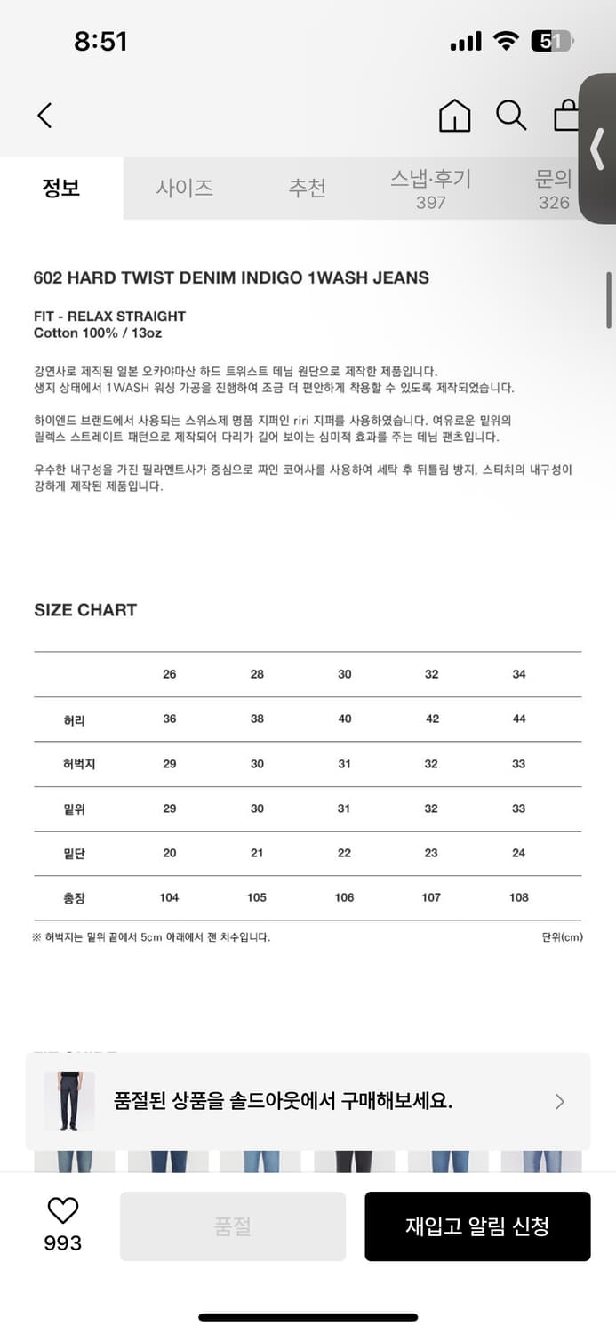 브랜디드 602 하드 트위스트 데님 팬츠 34 상품이미지7