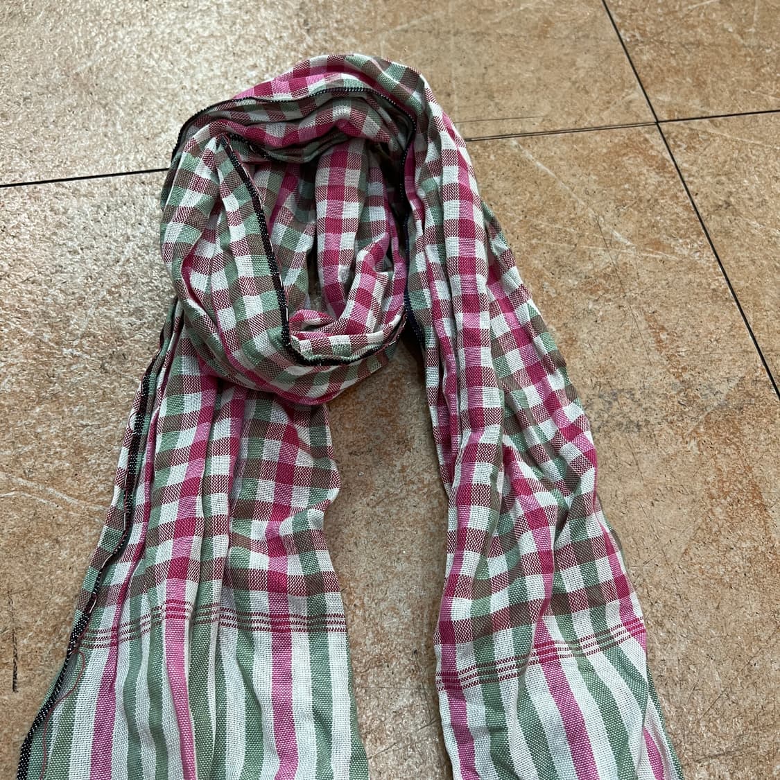 빈티지 핑크그린 체크 머플러 목도리 상품이미지2