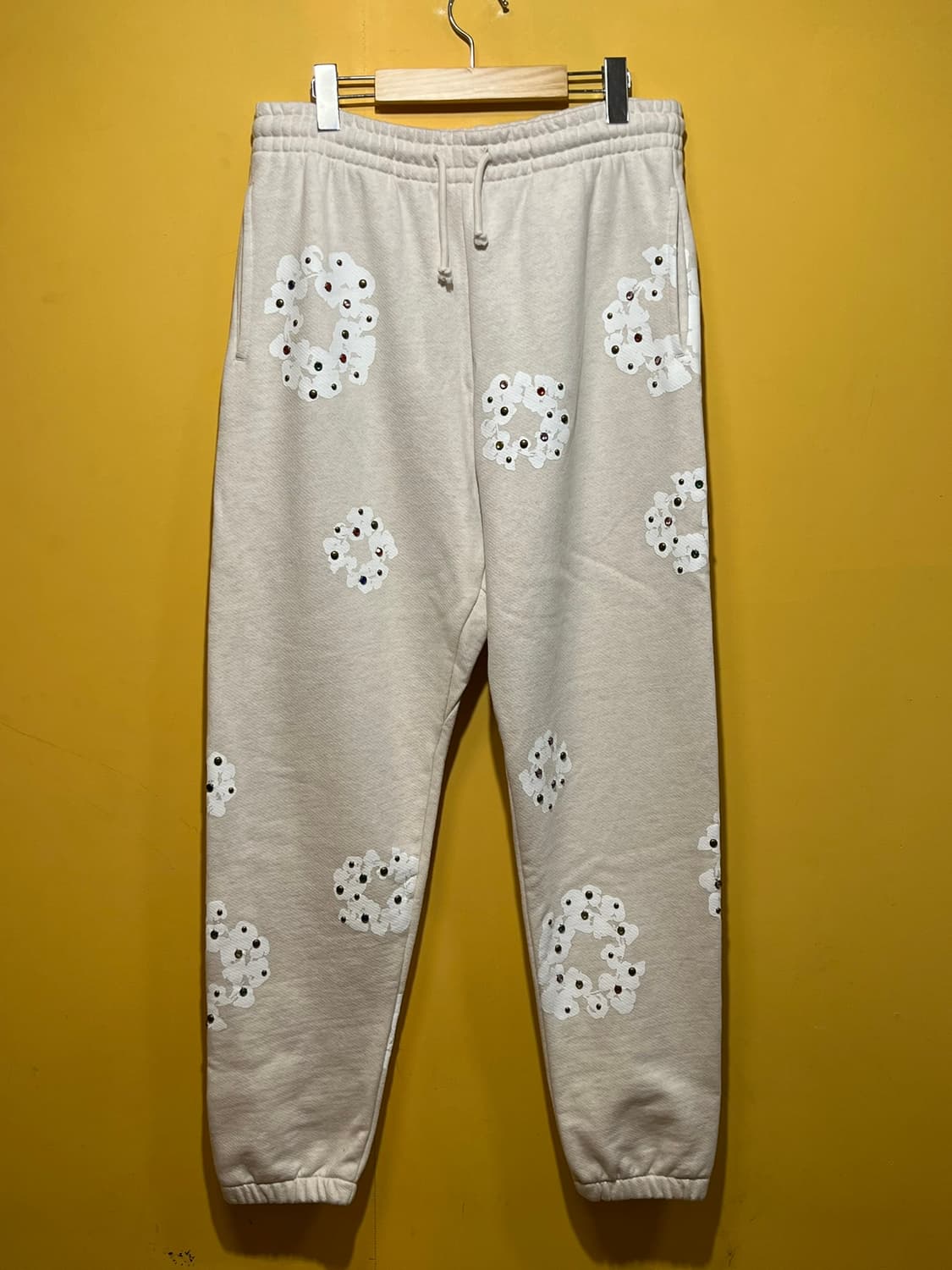 [M] 데님 티어스 라인스톤 잼스톤 코튼 리쓰 스웨트팬츠 오트밀 상품이미지1