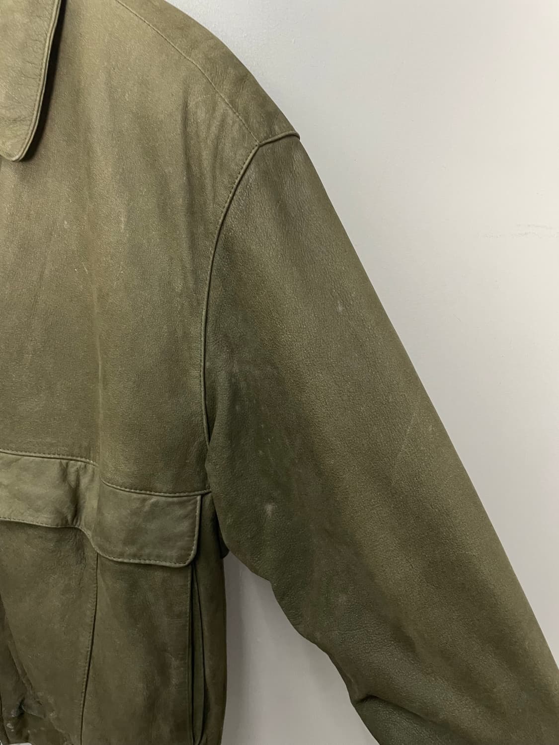 빈티지 올리브 그린 가죽 봄버 자켓 H2438 상품이미지5