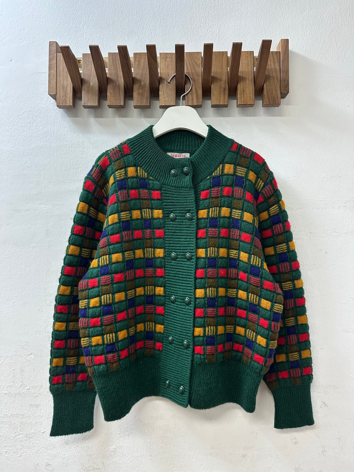 일본빈티지 체크패턴 더블버튼 포인트 텍스처 니트 가디건 상품이미지1