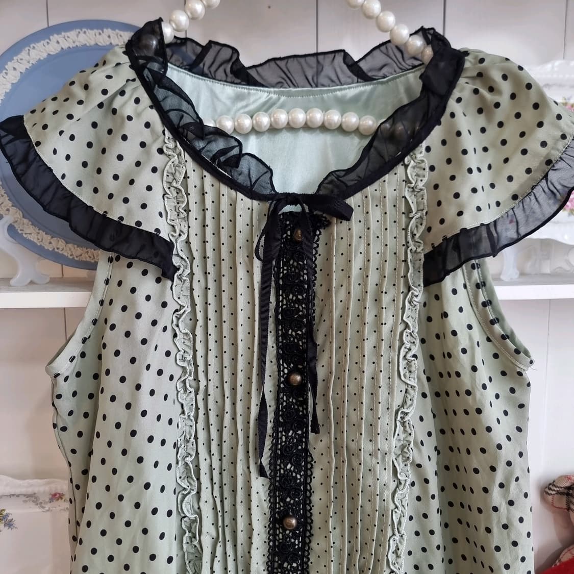 axes femme(엑시즈팜) 말차 도트 레이스 원피스 상품이미지2