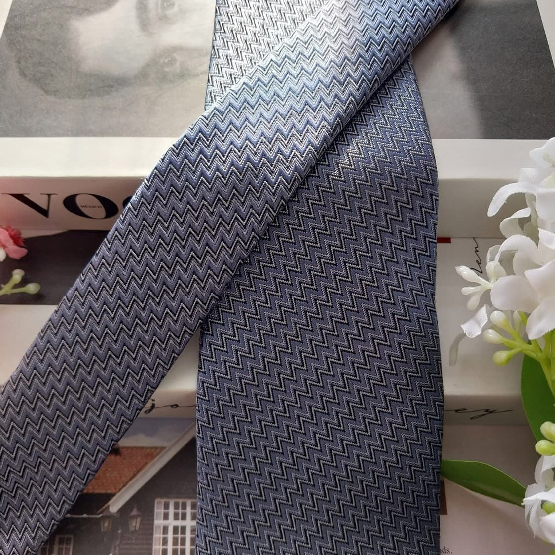 에르메네질도 제냐 실크 블루 헤링본 넥타이 8.4cm A+등급 K1886 상품이미지3