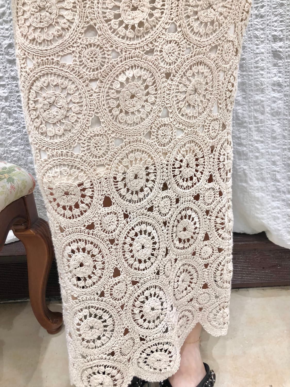 Crochet ivory knit long skirt 상품이미지7