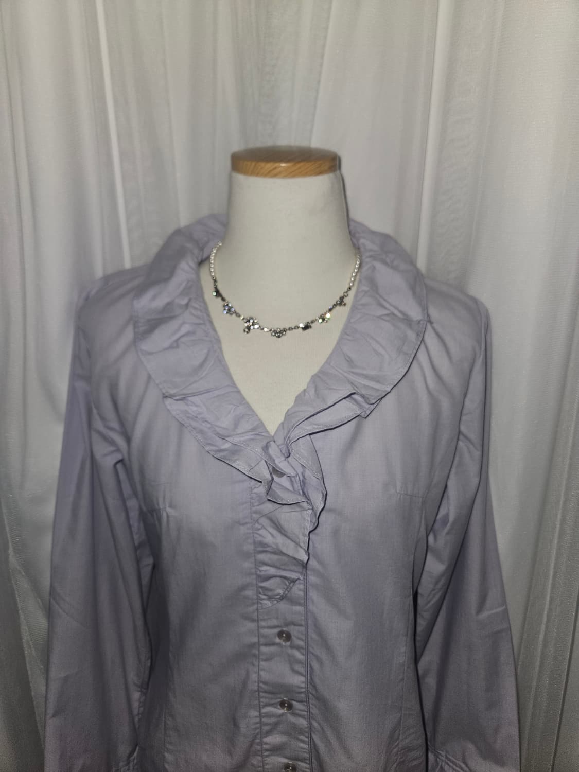 clear weather 바이올렛 블루 레이스 셔링 블라우스 상품이미지2