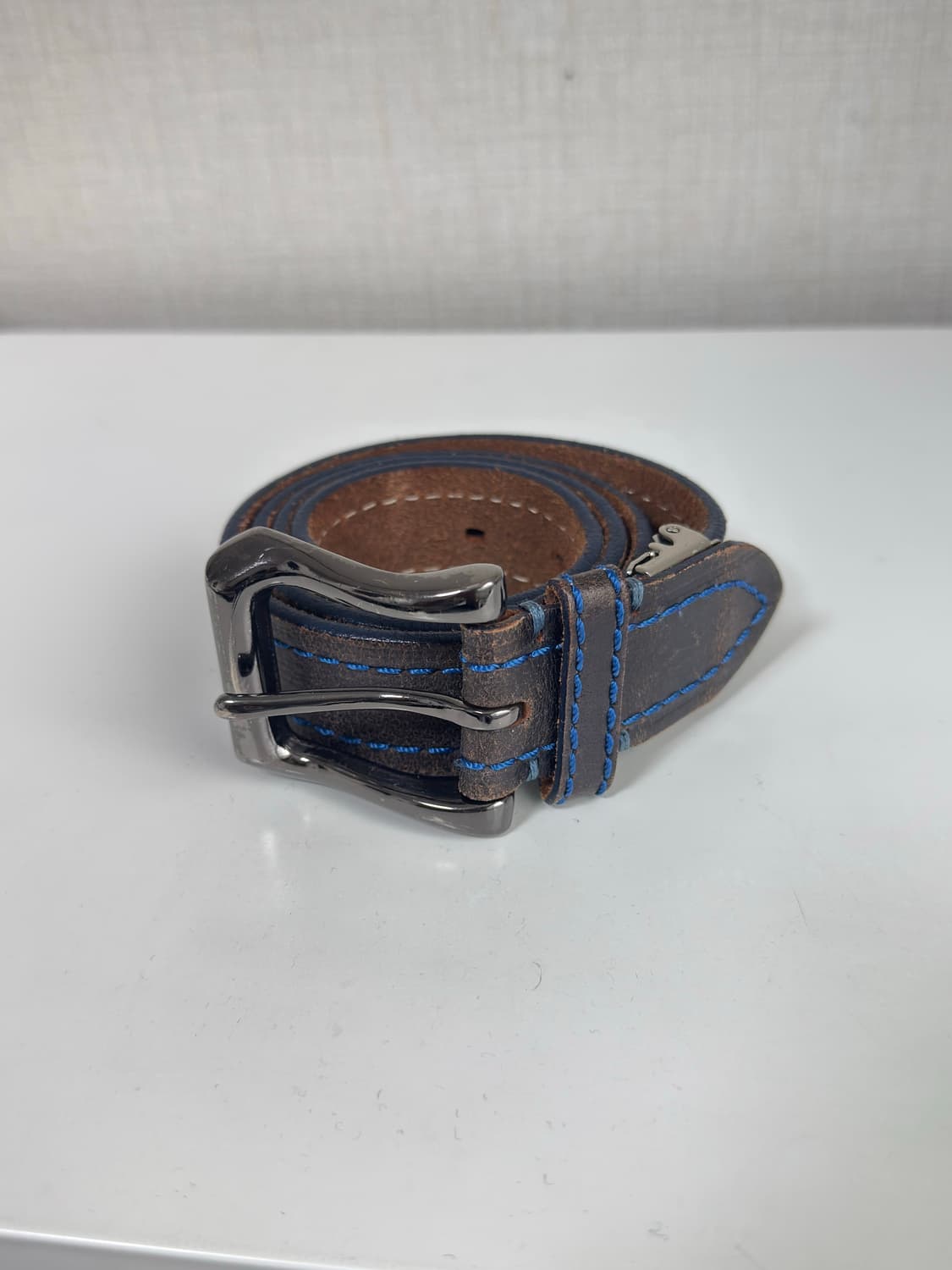 블루 스티치 리얼 레더 벨트 상품이미지1