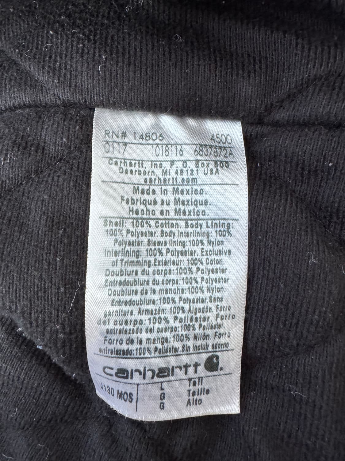 칼하트 j130 mos 엑티브 자켓 Tall L 상품이미지5