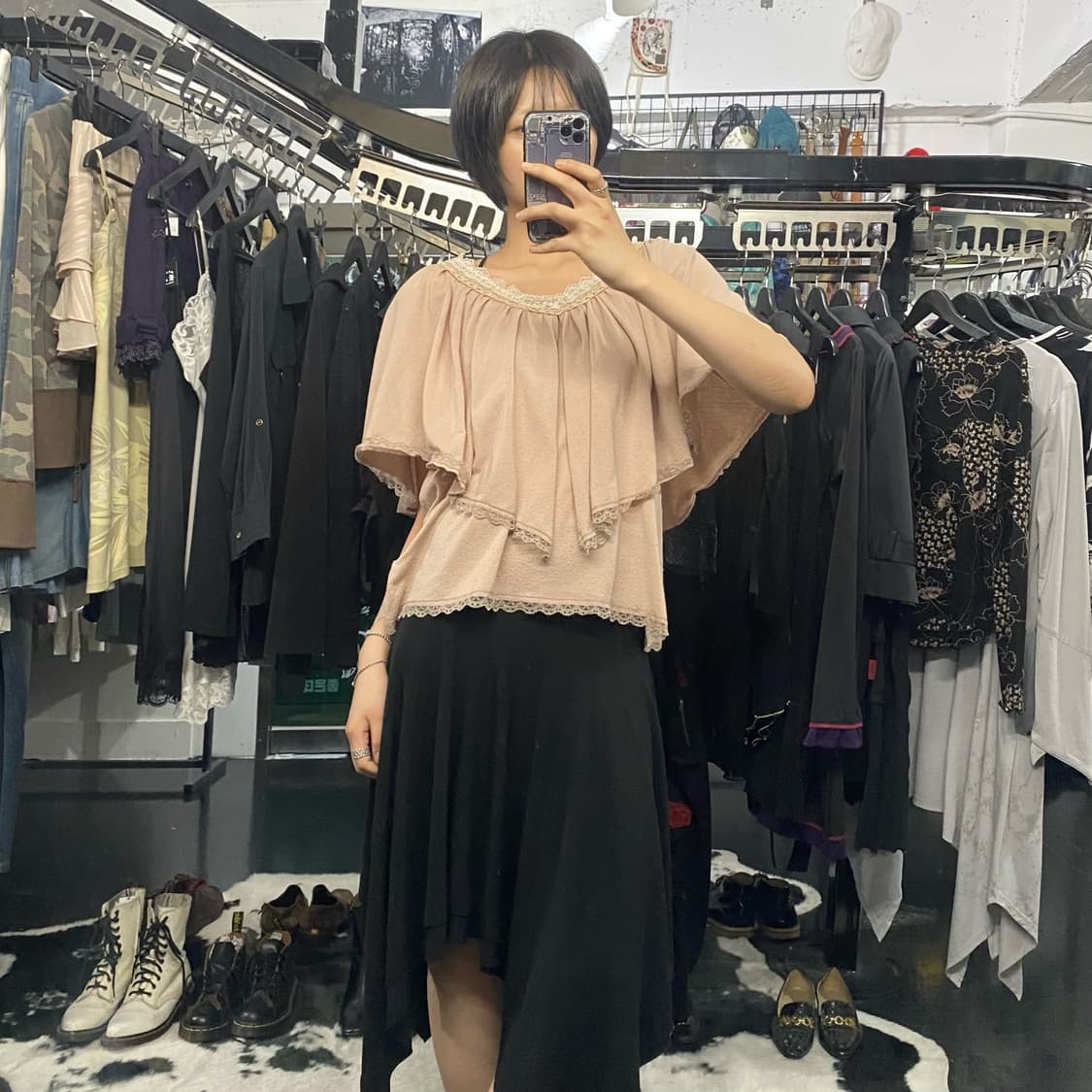 Axes femme 레이스 코르셋 디테일 케이프 슬리브 상품이미지9