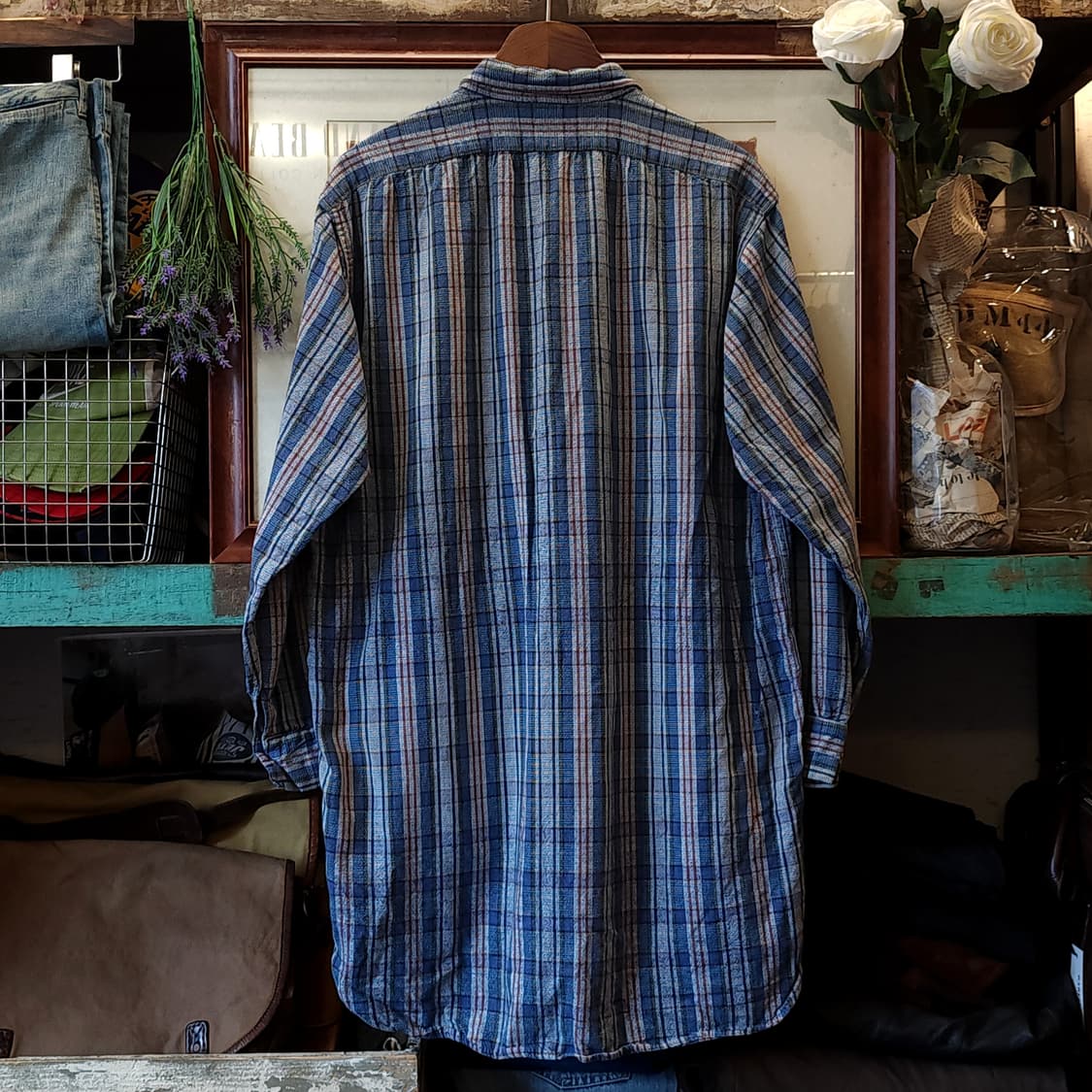60s 프랑스 워크셔츠 가드너 빈티지 셔츠 블루 롱 튜닉 셔츠 m 상품이미지3
