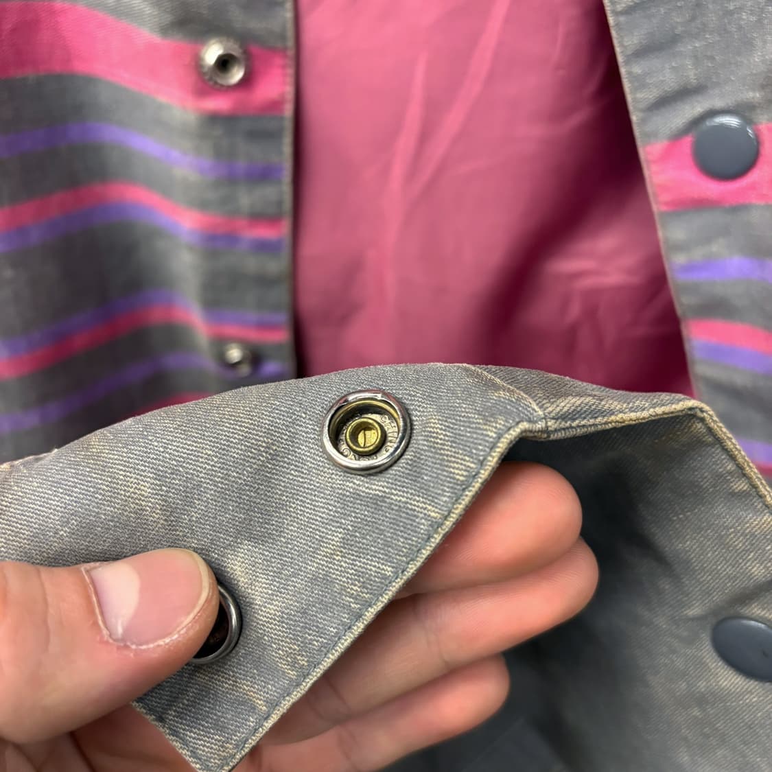 90s 랭글러 클래식 브러쉬팝퍼 네온핑크 스트라이프 블루종 자켓 N376 상품이미지7