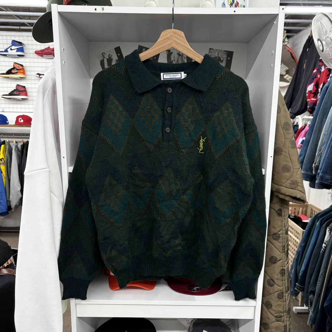(XL) 90s 입생로랑 아가일 패턴 카라 니트 스웨터 상품이미지1