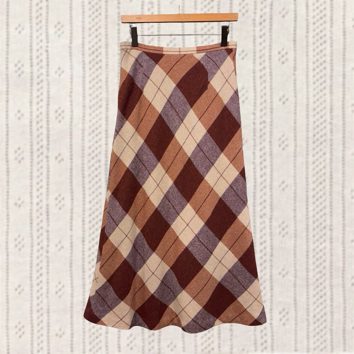 일본 빈티지 폭닥 울 체크 롱 스커트 겨울 상품이미지1