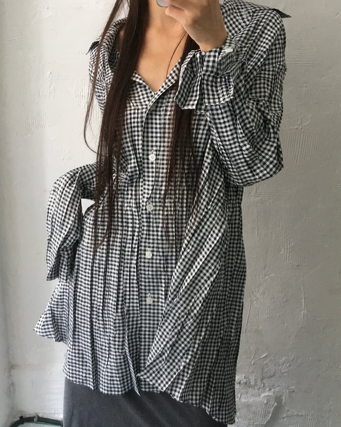 PLEATS PLEASE 플리츠플리즈 체크 링클 셔츠 원피스 상품이미지4