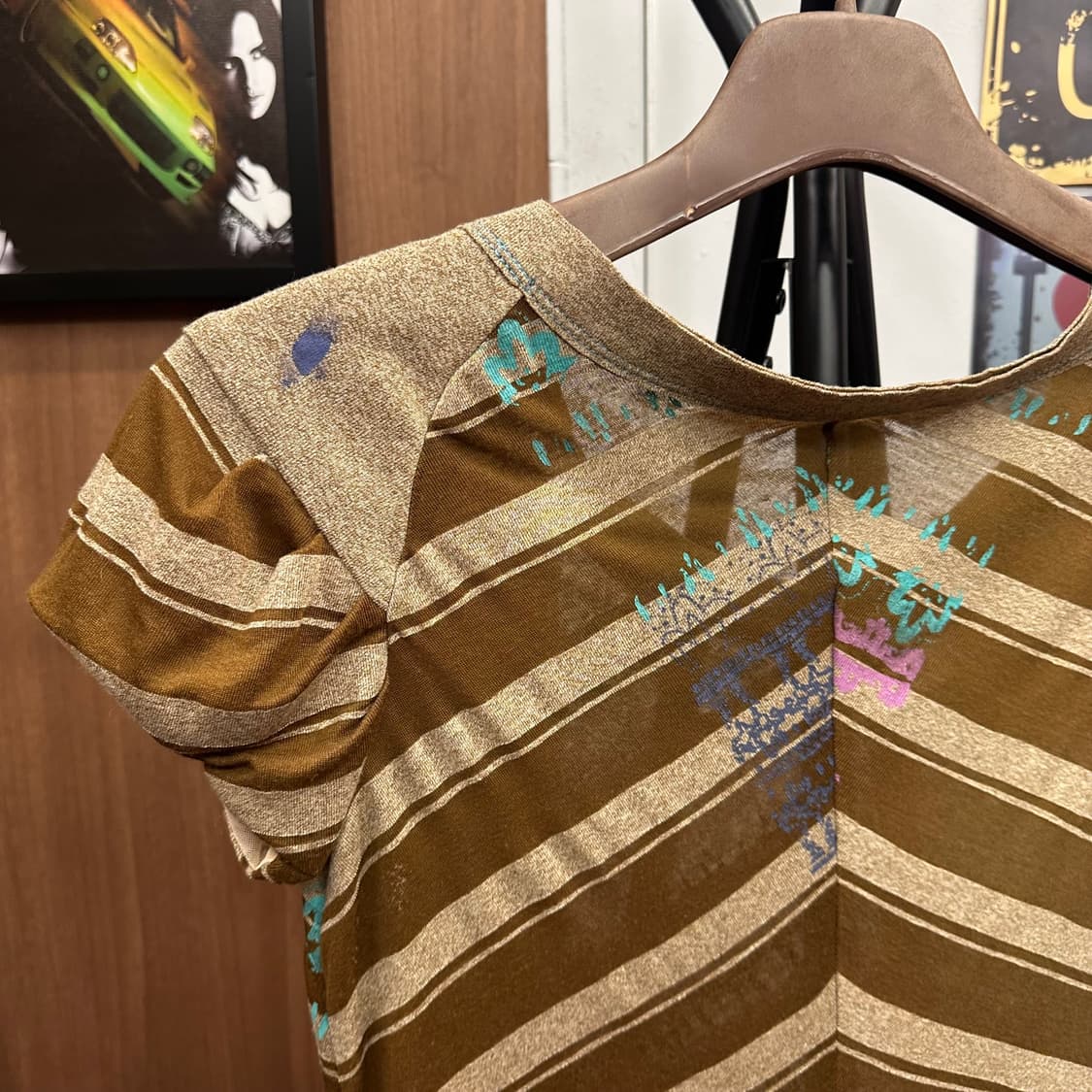 Brown Beige Striped Reprint Sheer Dress  상품이미지9