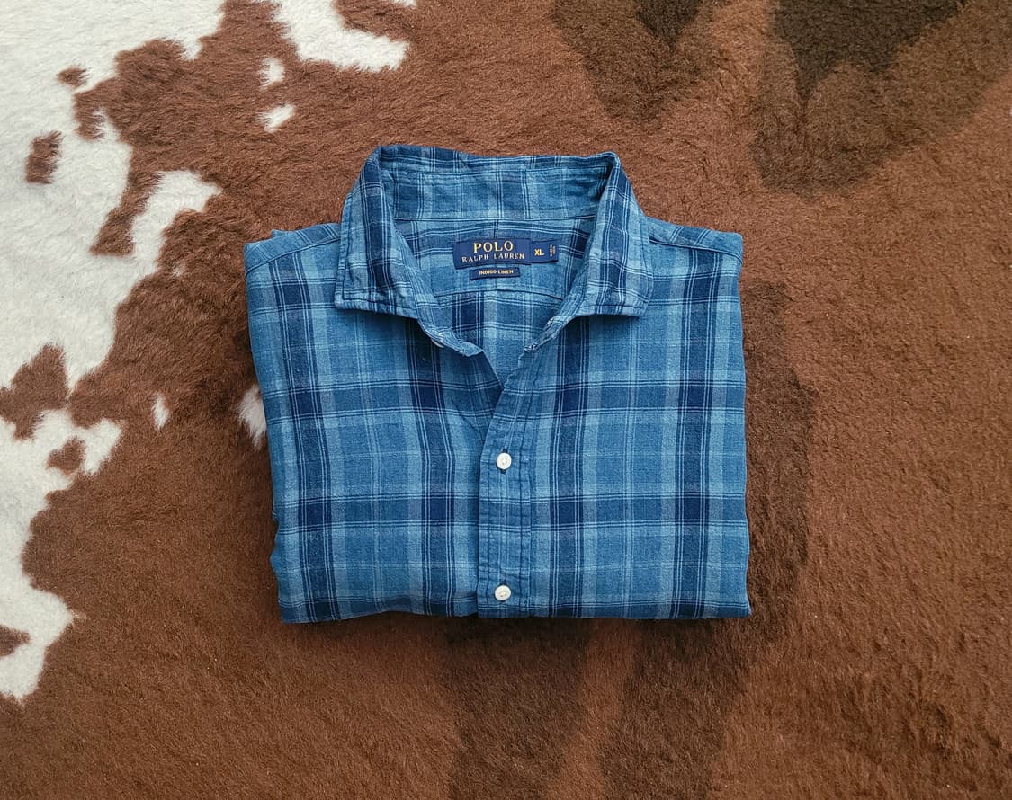 폴로 랄프로렌 남성용 인디고 린넨 체크 남방(XL) 상품이미지1