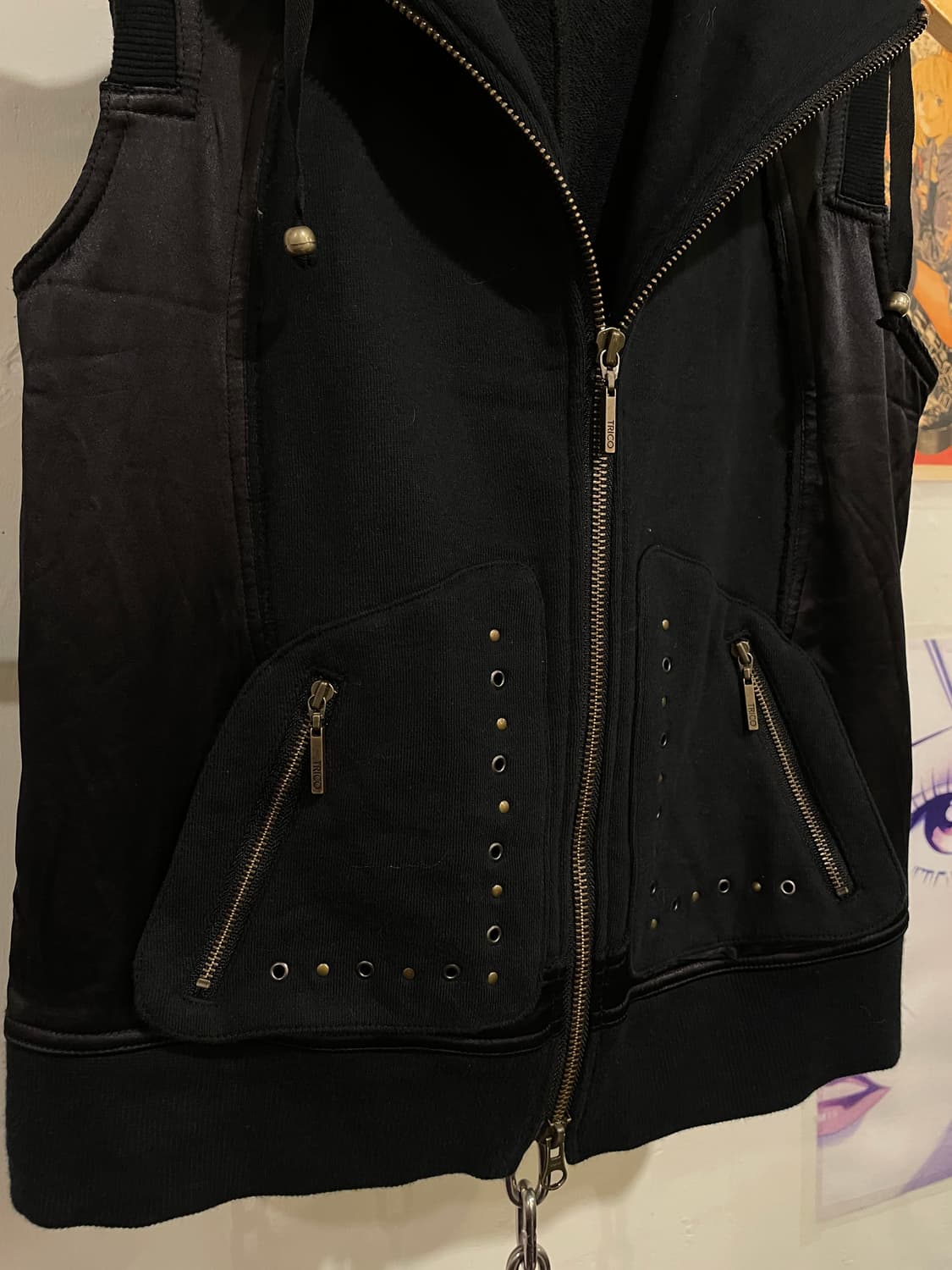 hiroko bis 히로코비스 실크 배색 블랙 스터드 집업 후드 베스트 상품이미지2