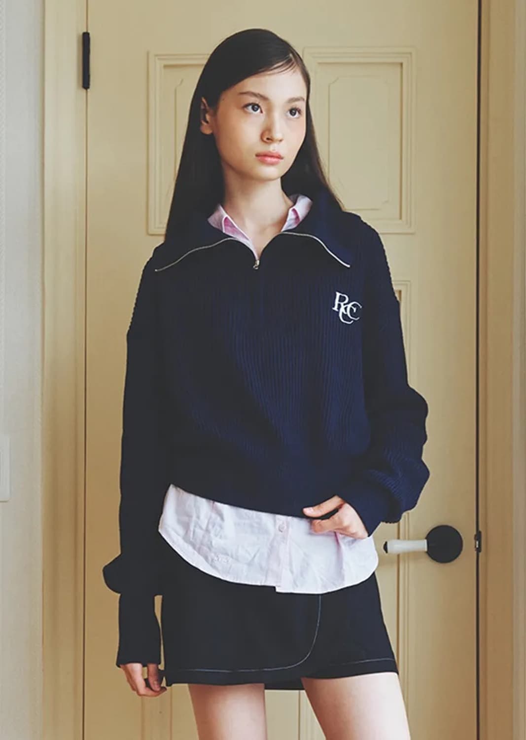 로씨로씨 여성 반집업 니트 네이비  상품이미지3