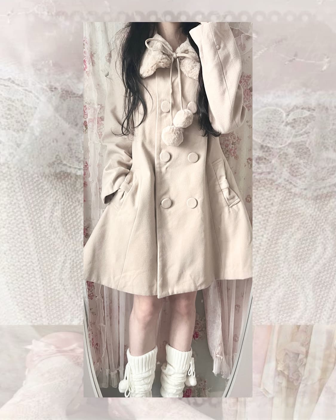 Vintage JPN brand light beige ribbon poc 상품이미지4