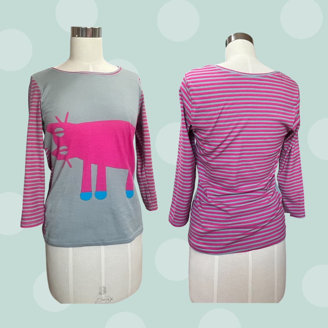 고양이🐾 그레이&핑크 빈티지 스트라이프 티셔츠 상품이미지2