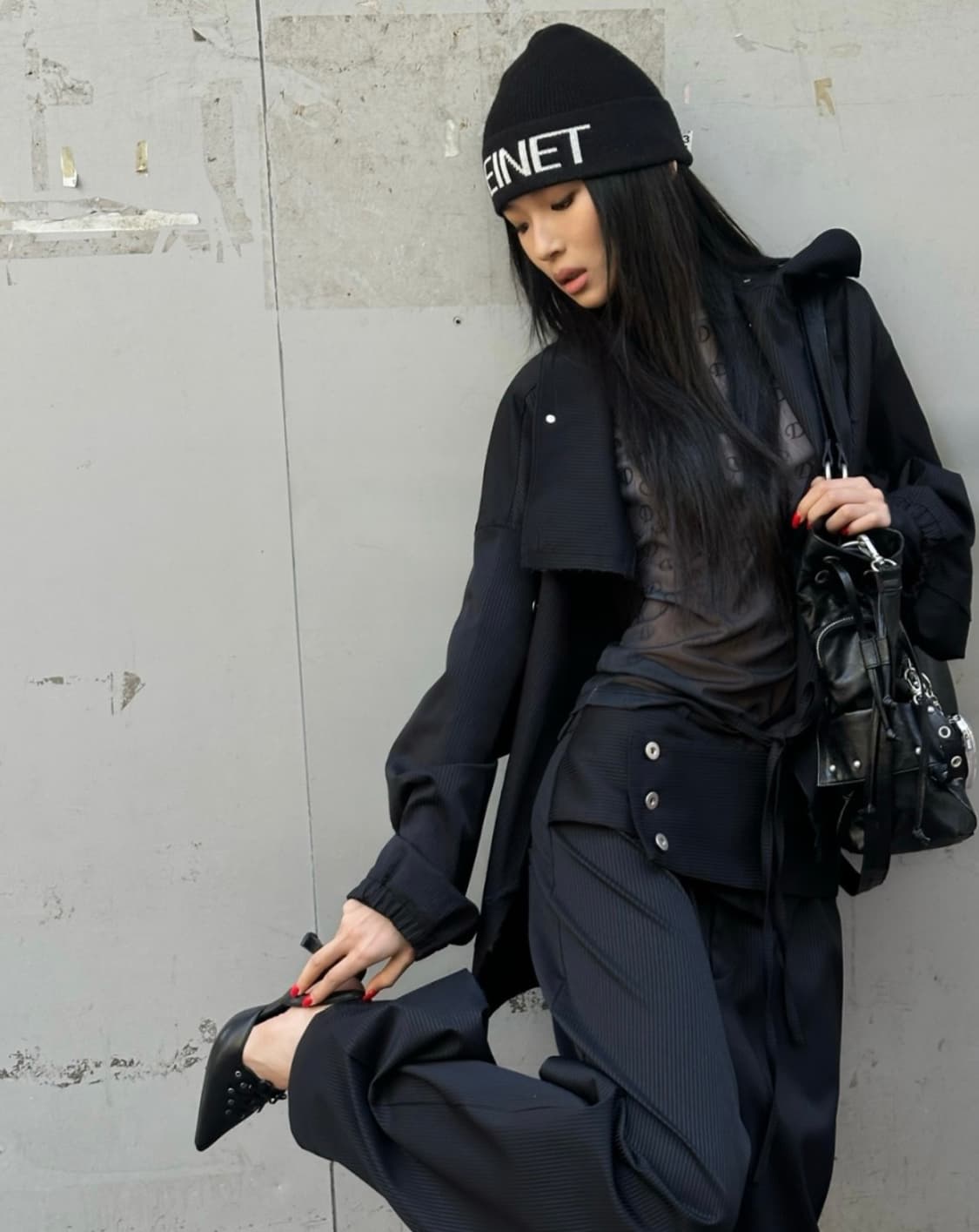 다이닛 스트라이프 레이어드 슬랙스 블랙 S 사이즈 상품이미지3