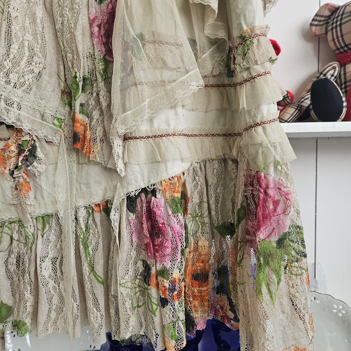 일본핸드다잉 레이스 패치워크 스커트 상품이미지8