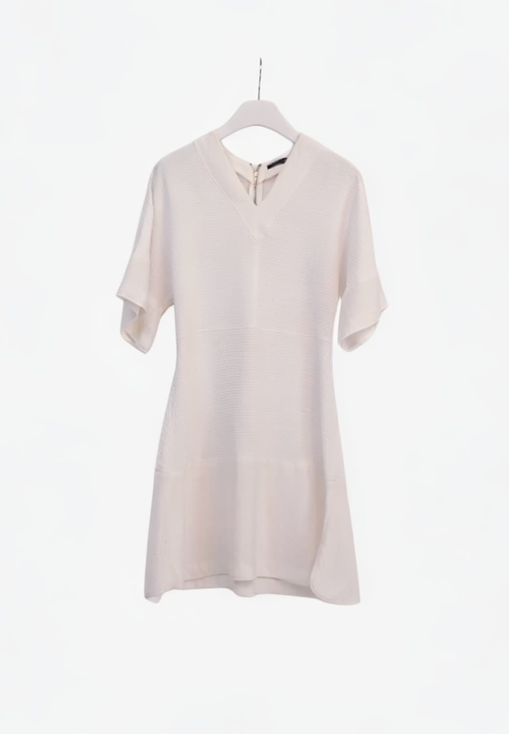 SISLEY 시슬리 와플 텍스처 V넥 반팔 화이트 원피스 EU42 상품이미지1