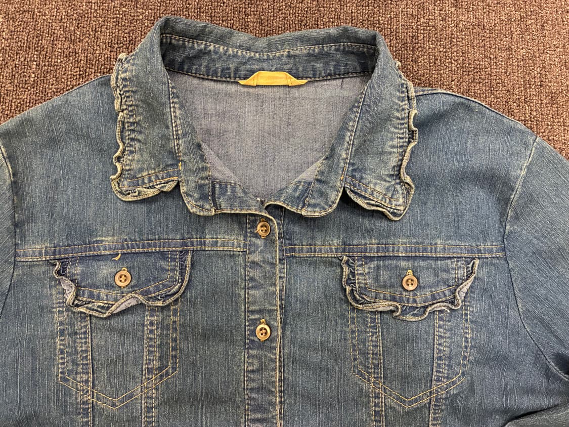 3L)Japanese vintage 여성 프릴 디테일 데님 셔츠 상품이미지5