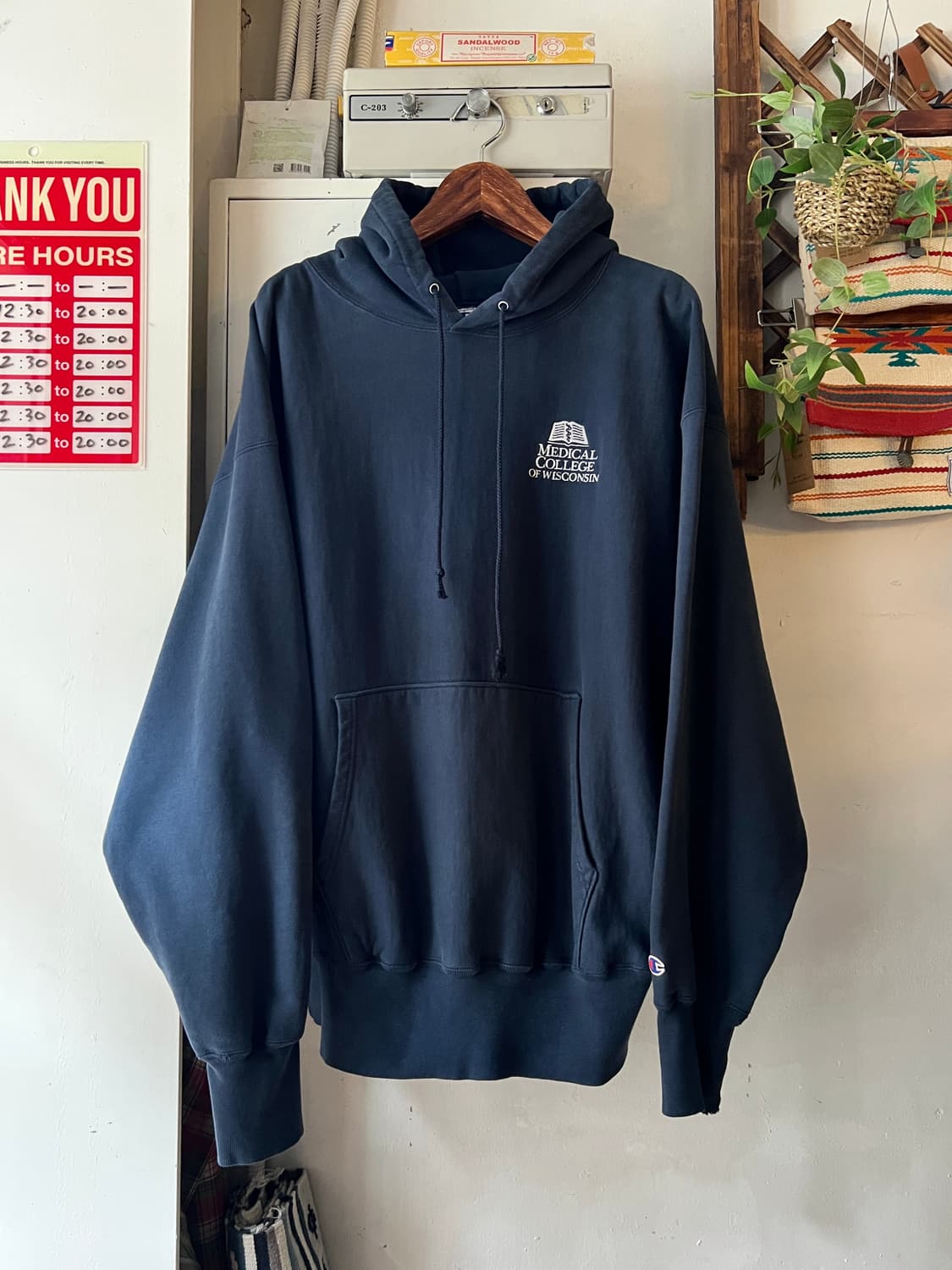 [2XL]90's 챔피온 리버스위브 위스콘신 의과대학 후드 티셔츠 상품이미지1