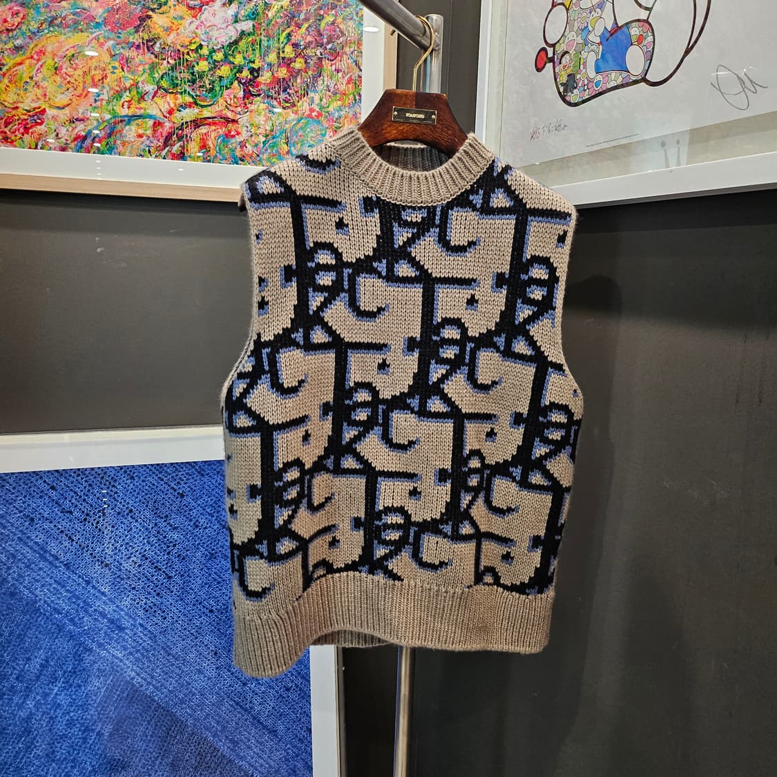 디올 x 캑터스 잭 오버사이즈 슬리브리스 스웨터 베이지 블랙 상품이미지1