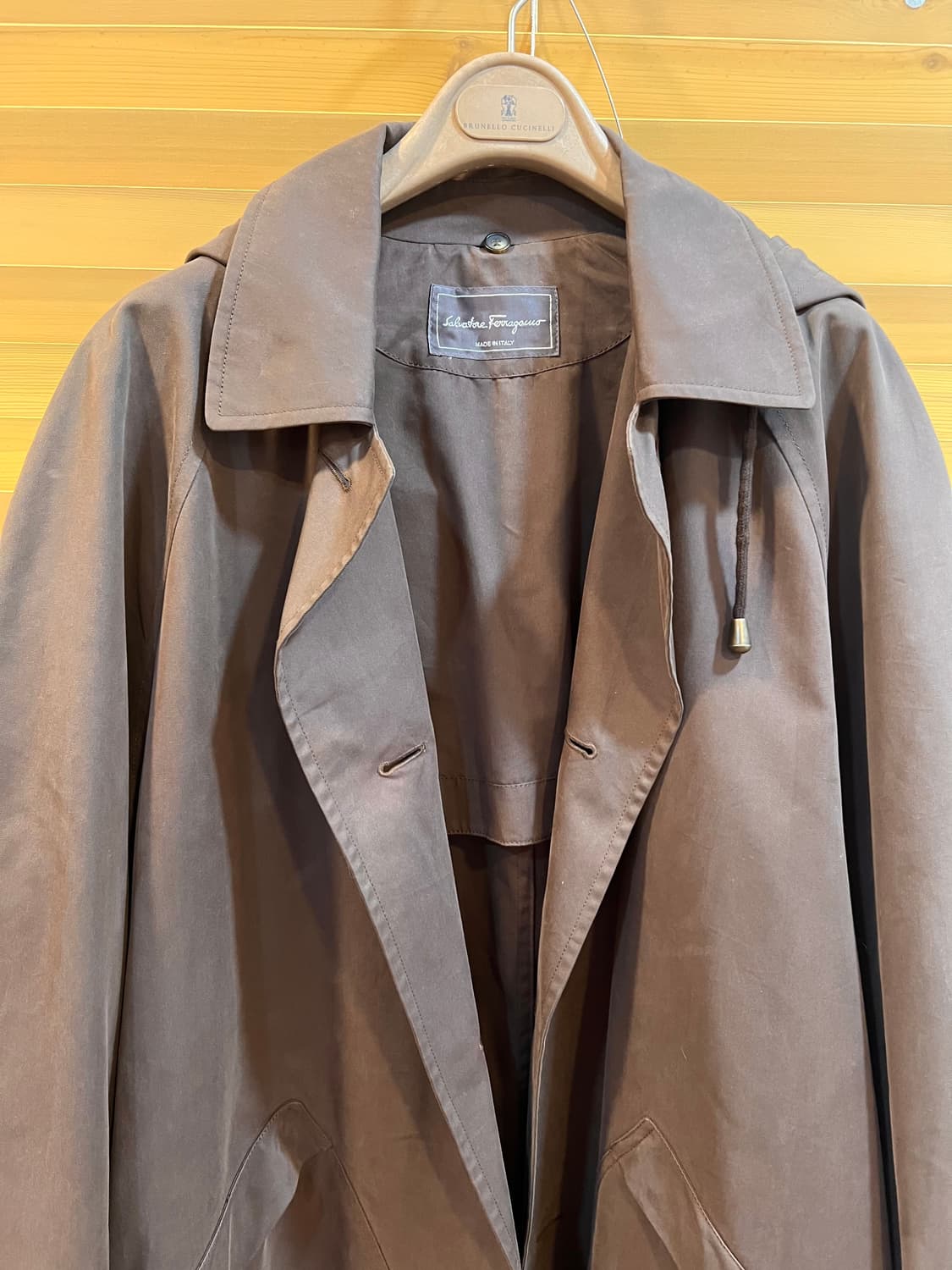 살바토레페라가모 남성 브라운 레인코트 레이어드코트 상품이미지1