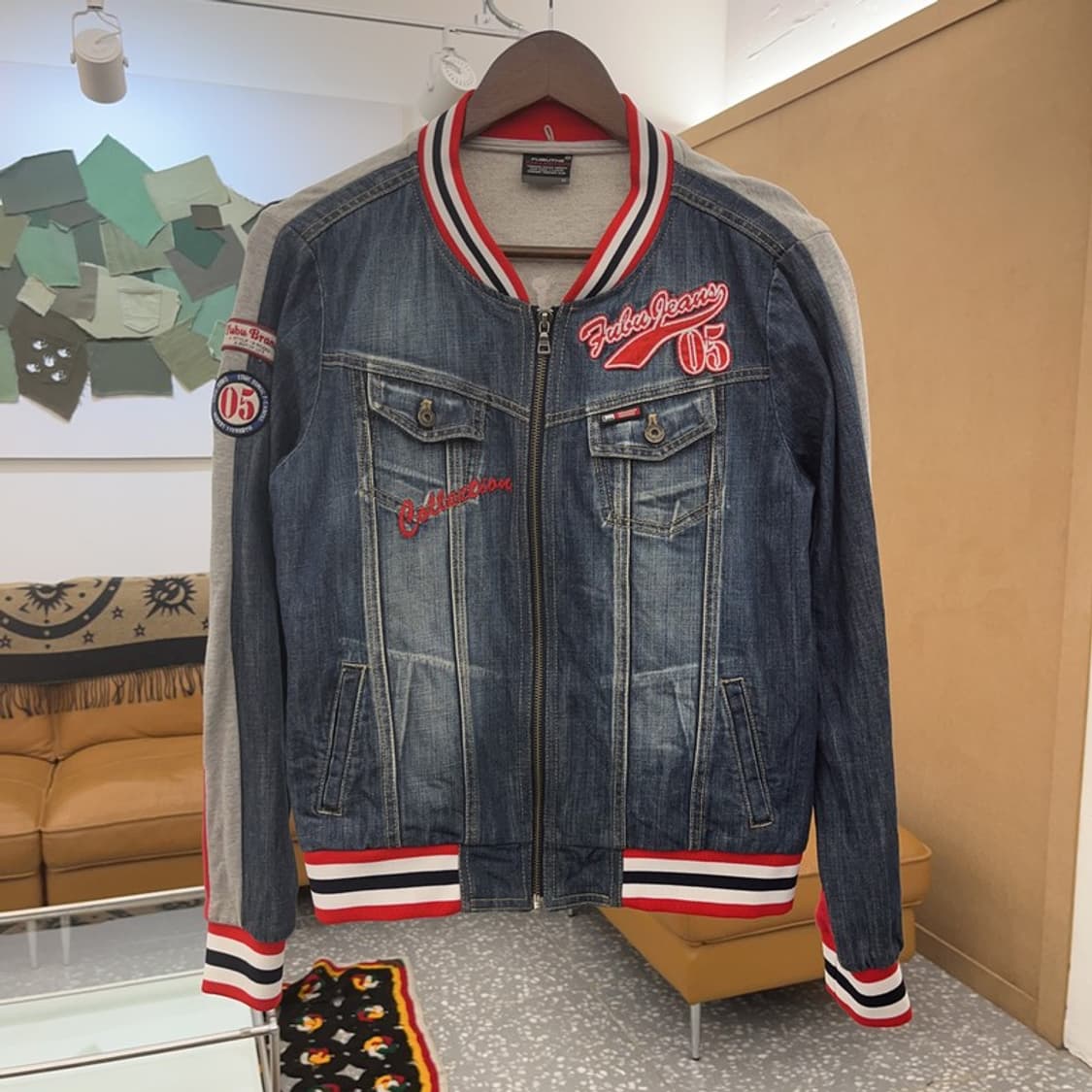 푸부 올드스쿨 Y2K 데님 패치 바이커 바시티자켓 M C08128 상품이미지3