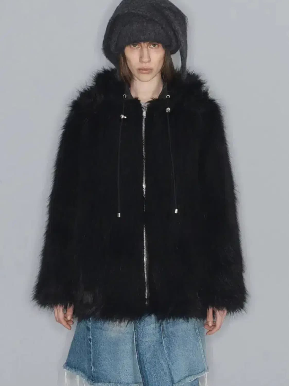 오픈와이와이 리버시블 퍼자켓 블랙 상품이미지1