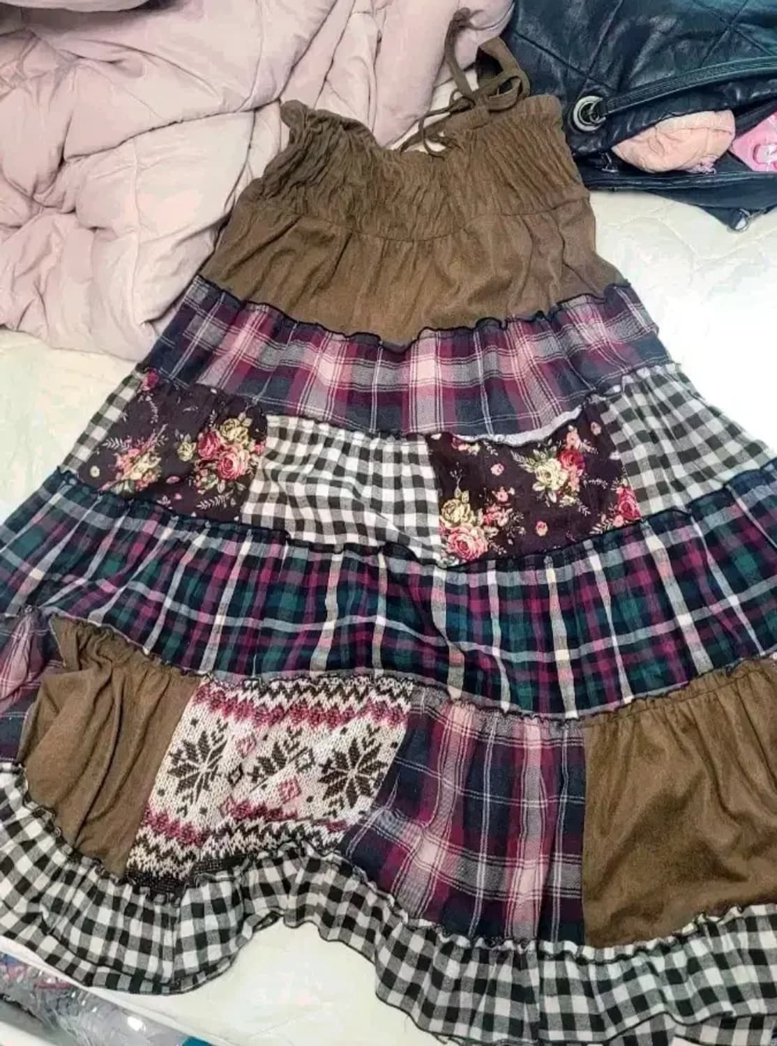 대장 모리걸 브라운 겨울 사각패치 패치원피스 패치스커트 상품이미지1