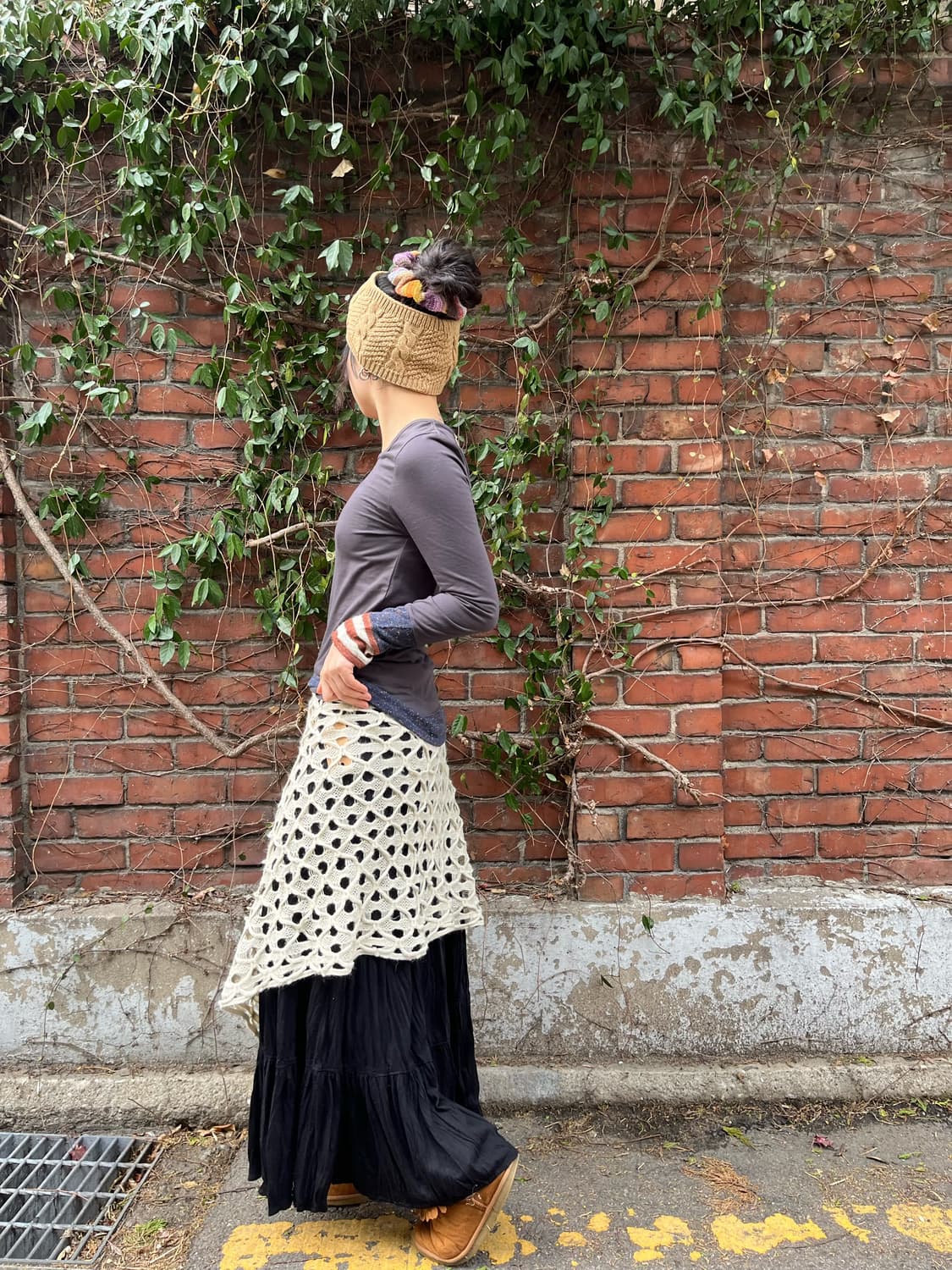 아이보리 그물 니트 레이어드 상품이미지2