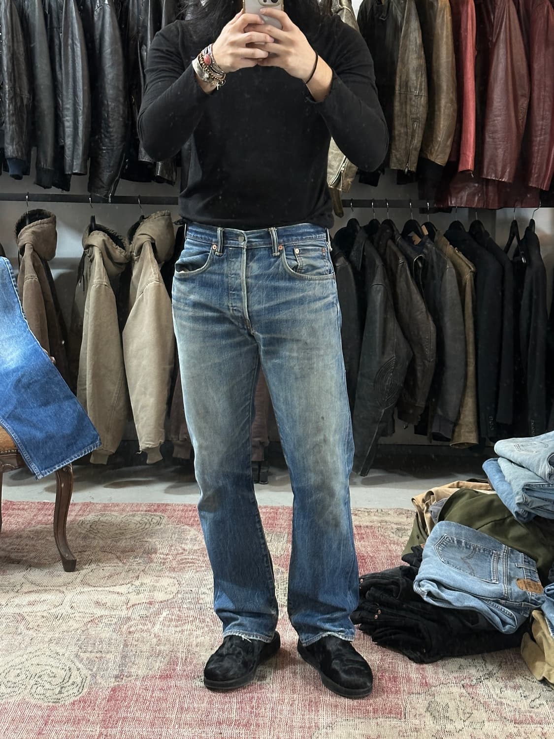 00's 리바이스 501 셀비지 데님 팬츠 하드 에이징 상품이미지2