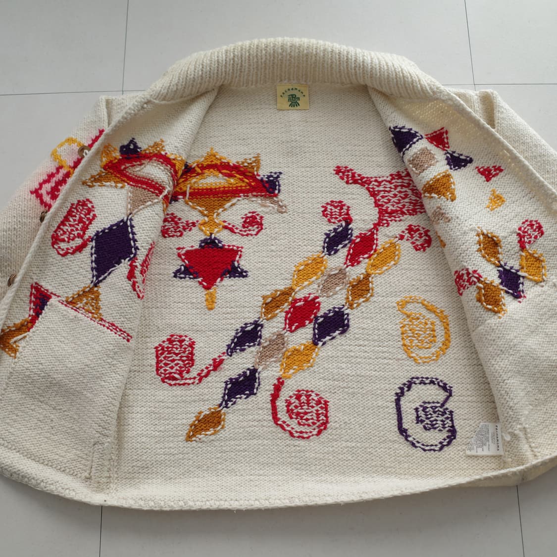 90s 파차마마 에콰도르 핸드메이드 울 니트 가디건 코위찬 스타일  상품이미지7