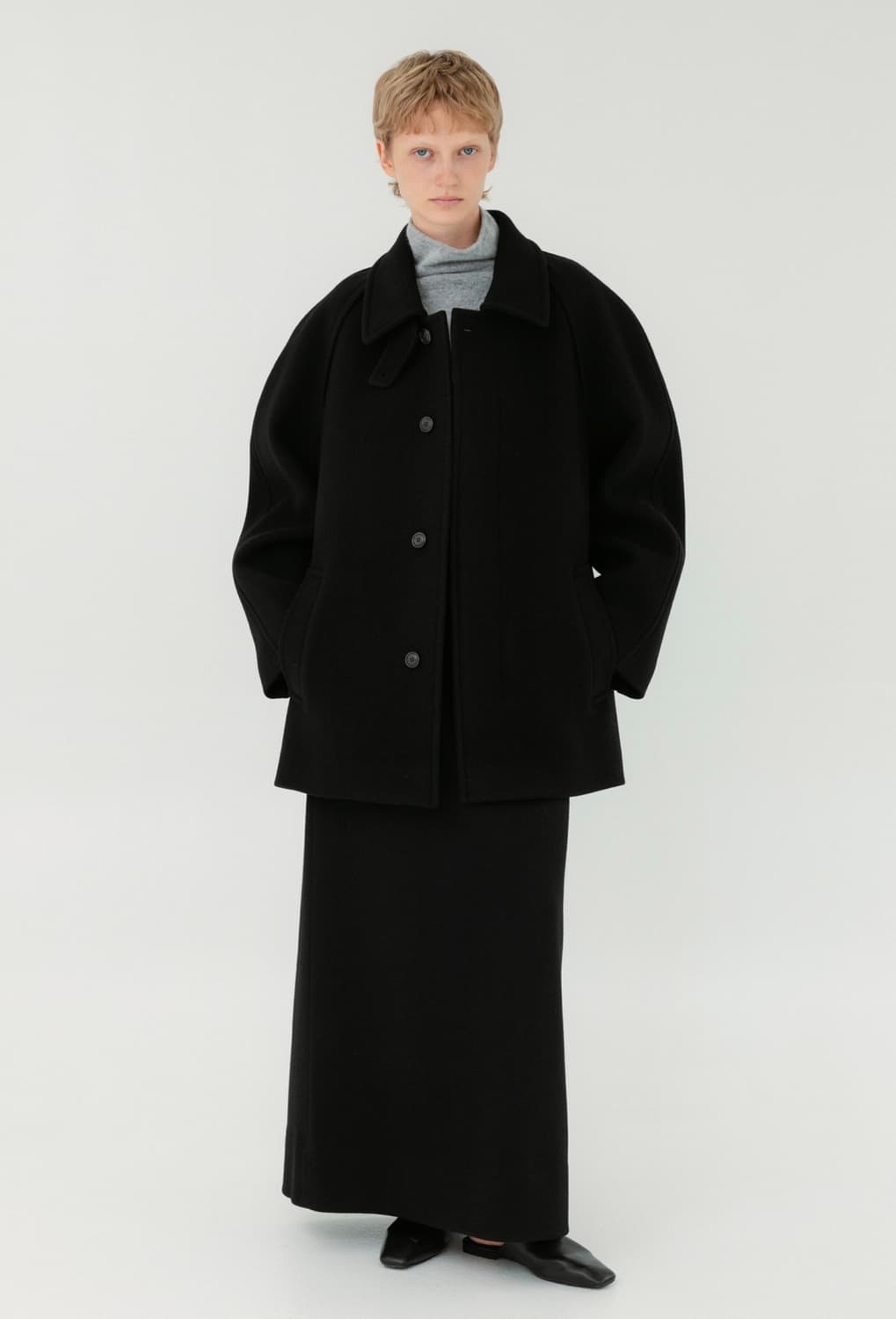 rrace 레이스 울 발마칸 자켓 코트 블랙 상품이미지2