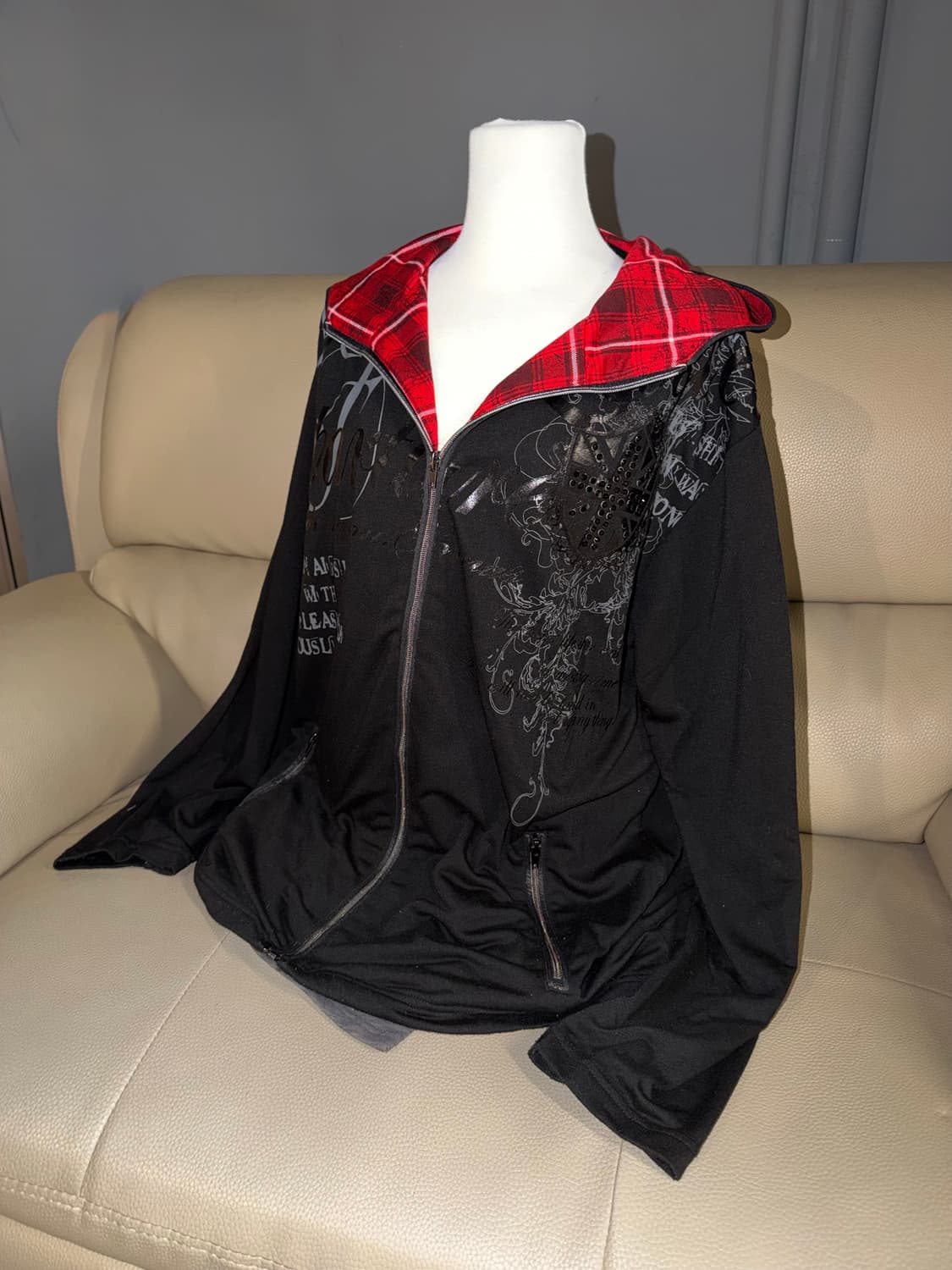 punk printing check point hood zip-up 상품이미지1