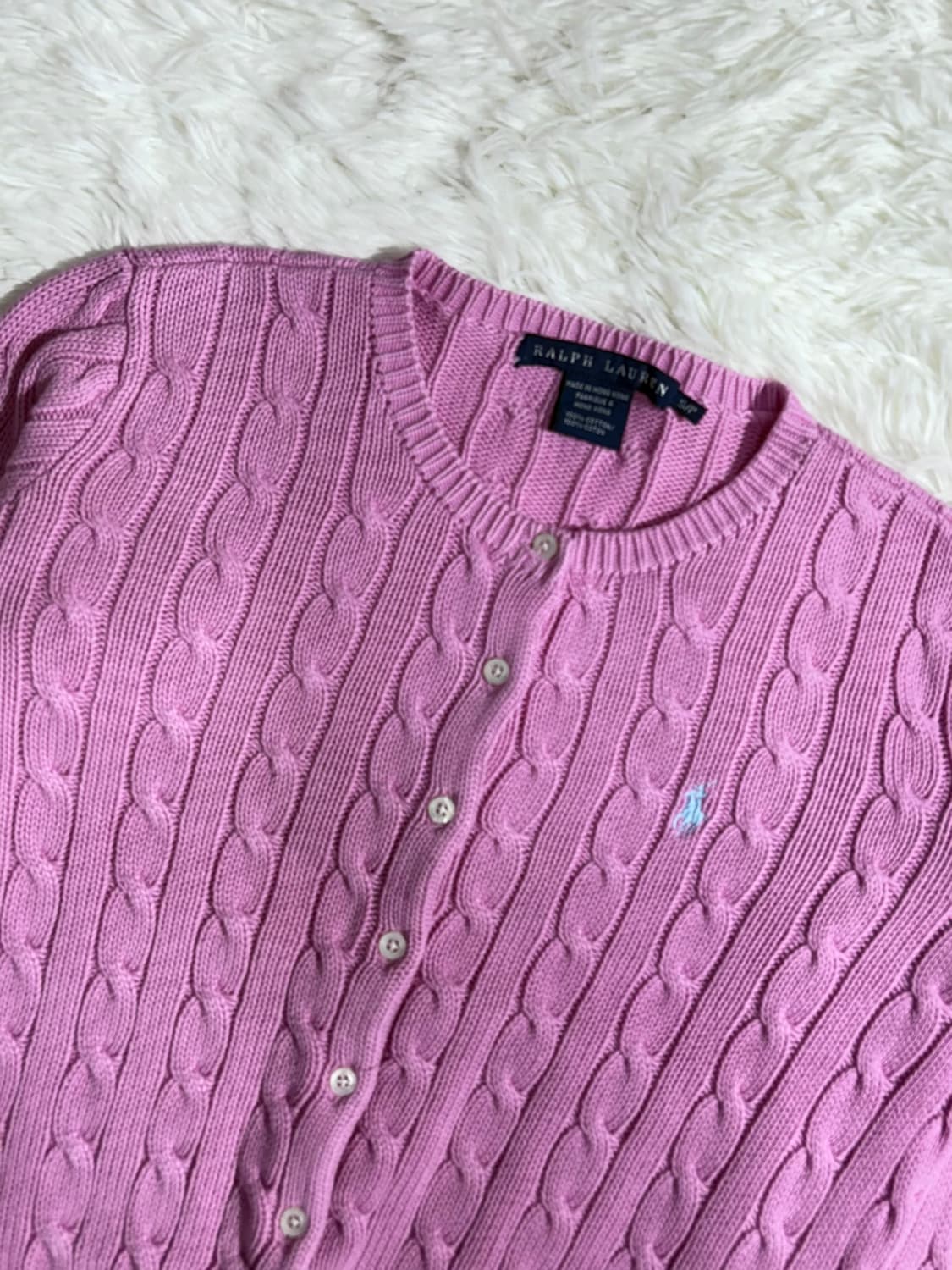 폴로 랄프로렌 핑크 포니 꽈배기 가디건  상품이미지4