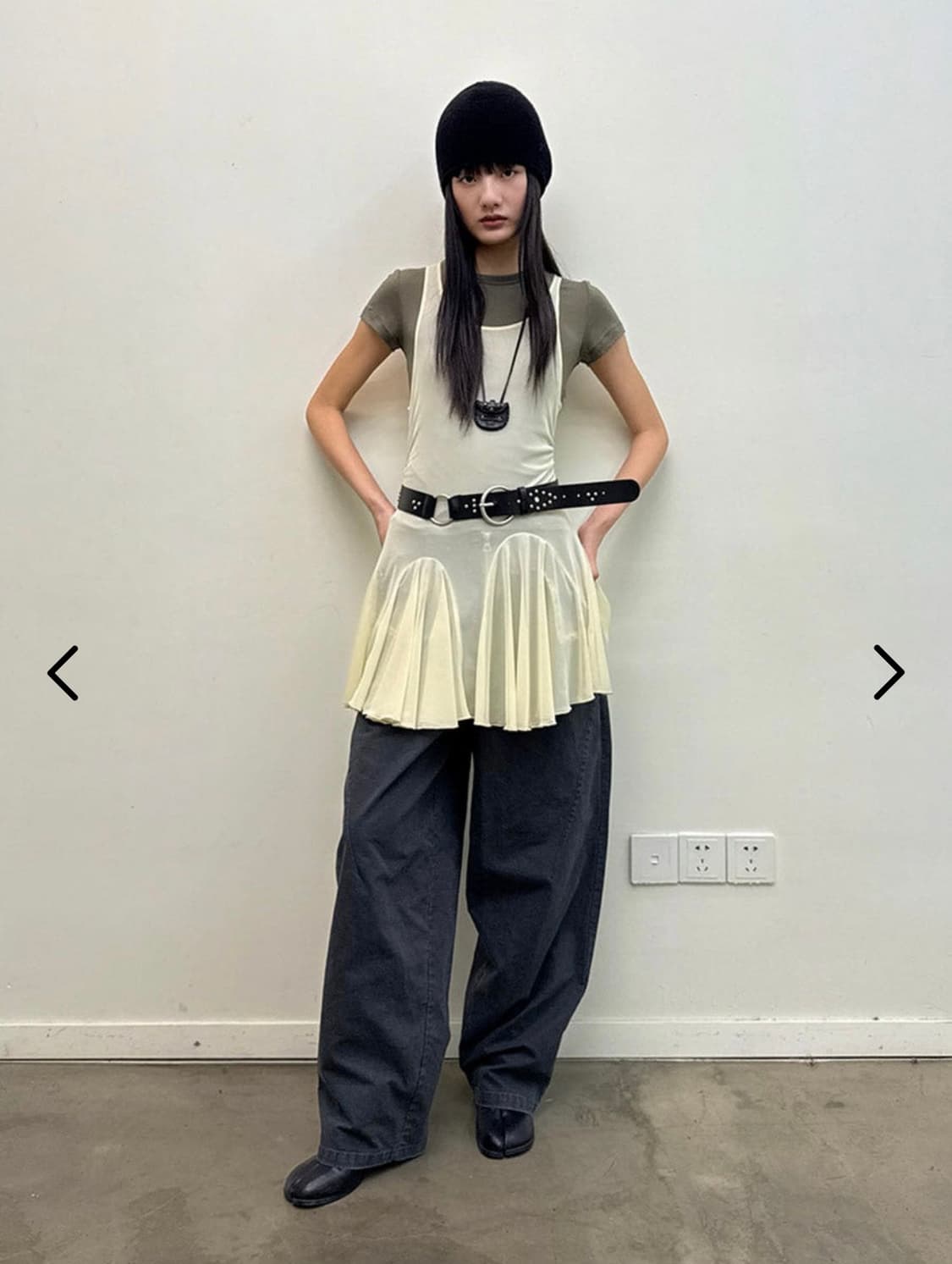 Neverseez 비즈 코튼 오버올 와이드 벌룬 팬츠 상품이미지4