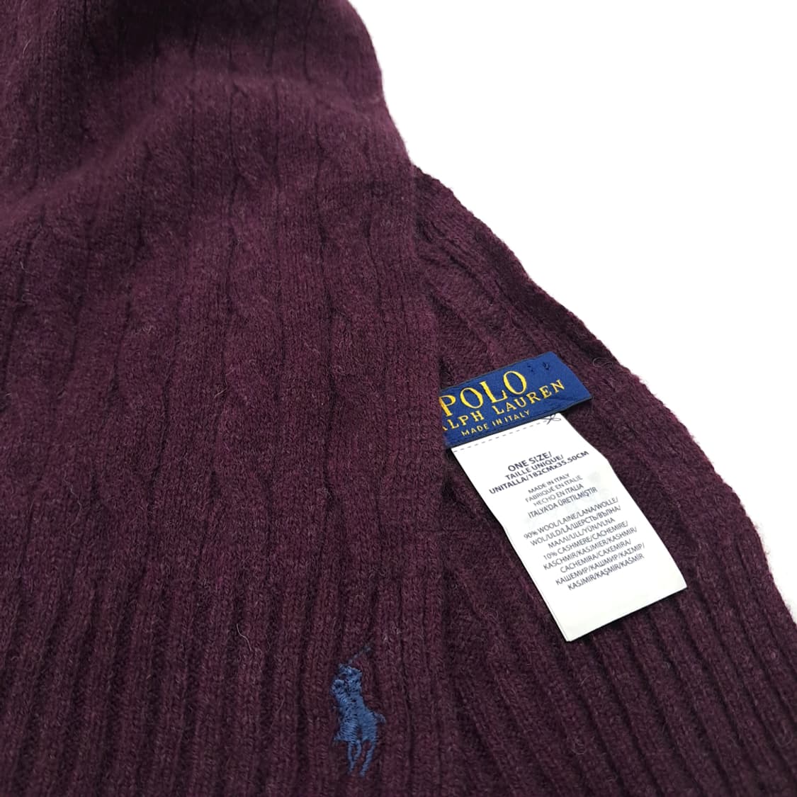MX282 폴로 랄프로렌 버건디 울 캐시미어 케이블 니트 목도리 머플러 상품이미지5