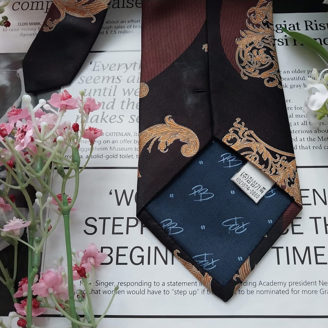 피에르 발망 실크 블랙 오너먼트 큐빅 넥타이 9.5cm A등급 K1578 상품이미지8