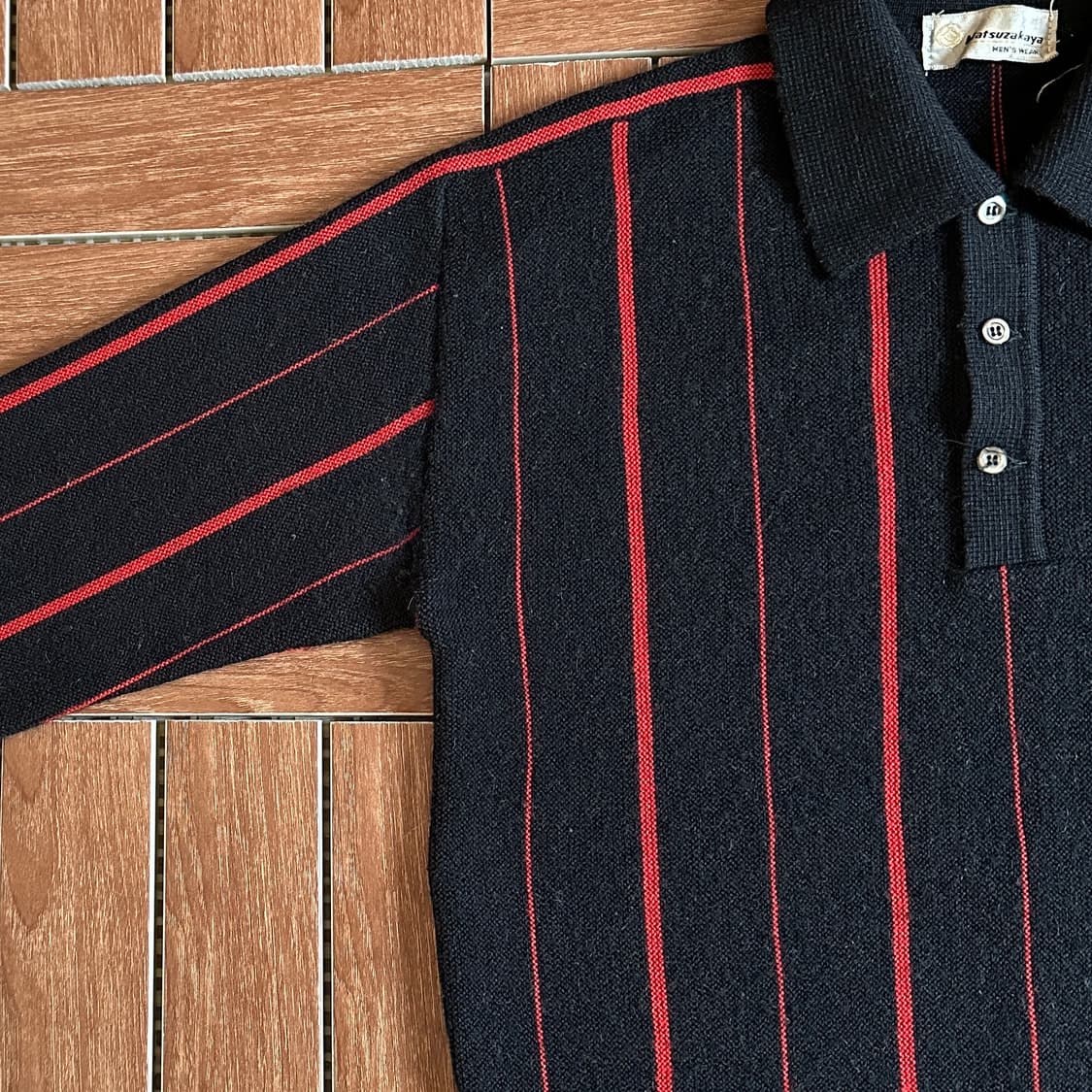 80‘s Matsuzakaya wool striped polo knit 상품이미지4