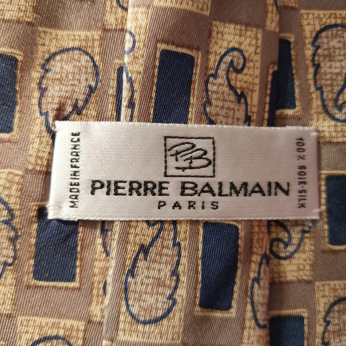 발망 실크 베이지&브라운&블루 패턴 넥타이 9.3cm A+등급 K1365 상품이미지10