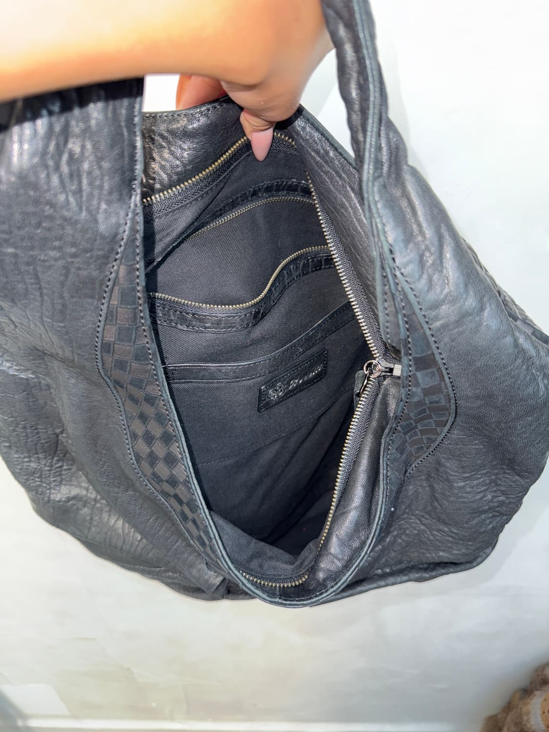 Black checkerboard shirring hobo bag 상품이미지5
