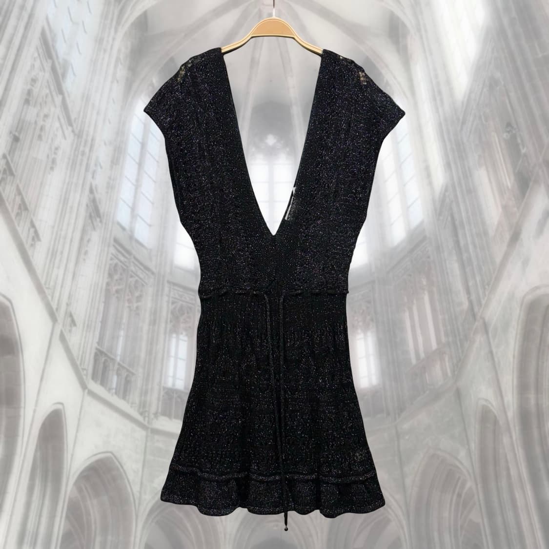 블랙 모헤어 딥 브이넥 유니크 니트 원피스 상품이미지6