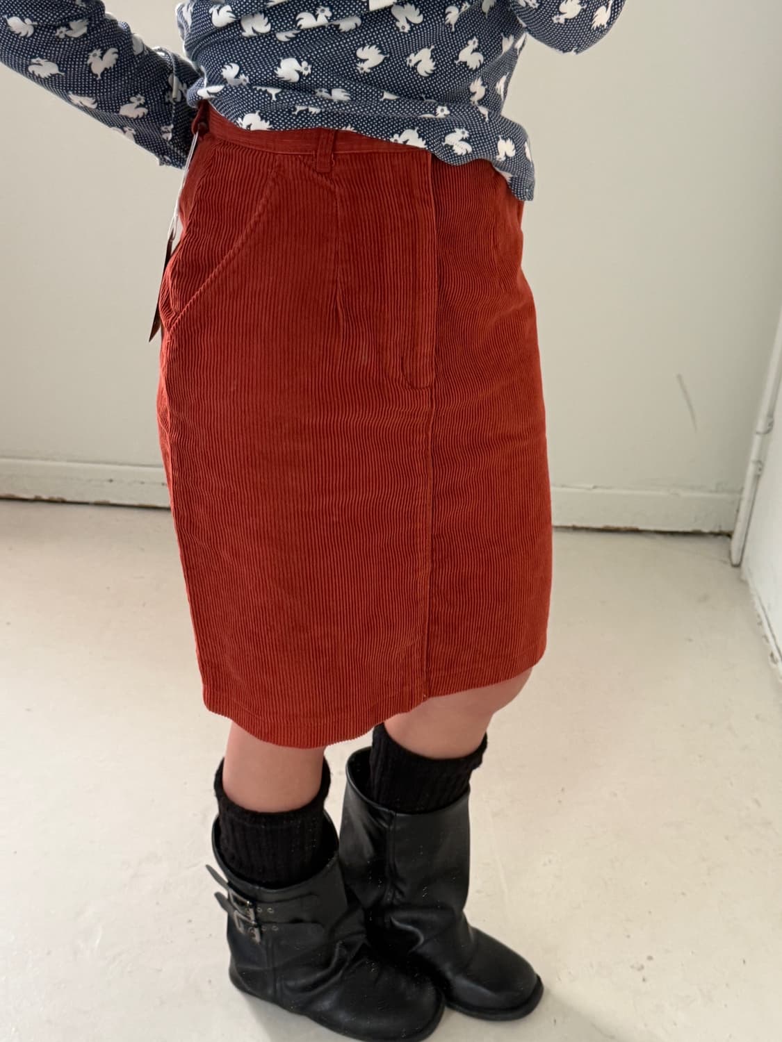 일본빈티지 오렌지 코듀로이 미디스커트 상품이미지2