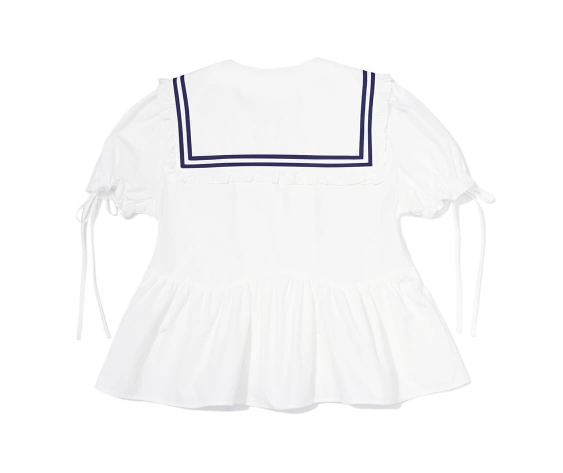 새상품)) 아이당클럽 세일러 블라우스 화이트 네이비 상품이미지2