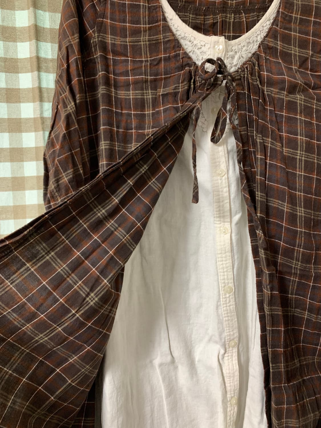 빈티지 브라운 체크 블라우스 바선생 상품이미지4